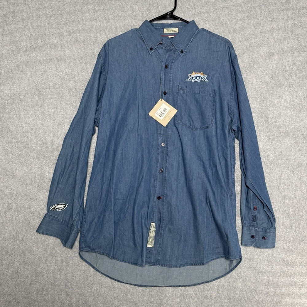 Super Bowl XXXIX Shirt Medium Philadelphia Eagles Cutter & Buck Blue Button Down